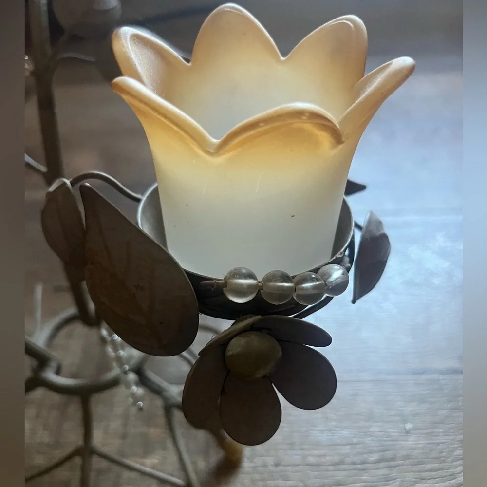 PartyLite Floral Candle Holder with Cream and Brown Accents - Picture 13 of 15